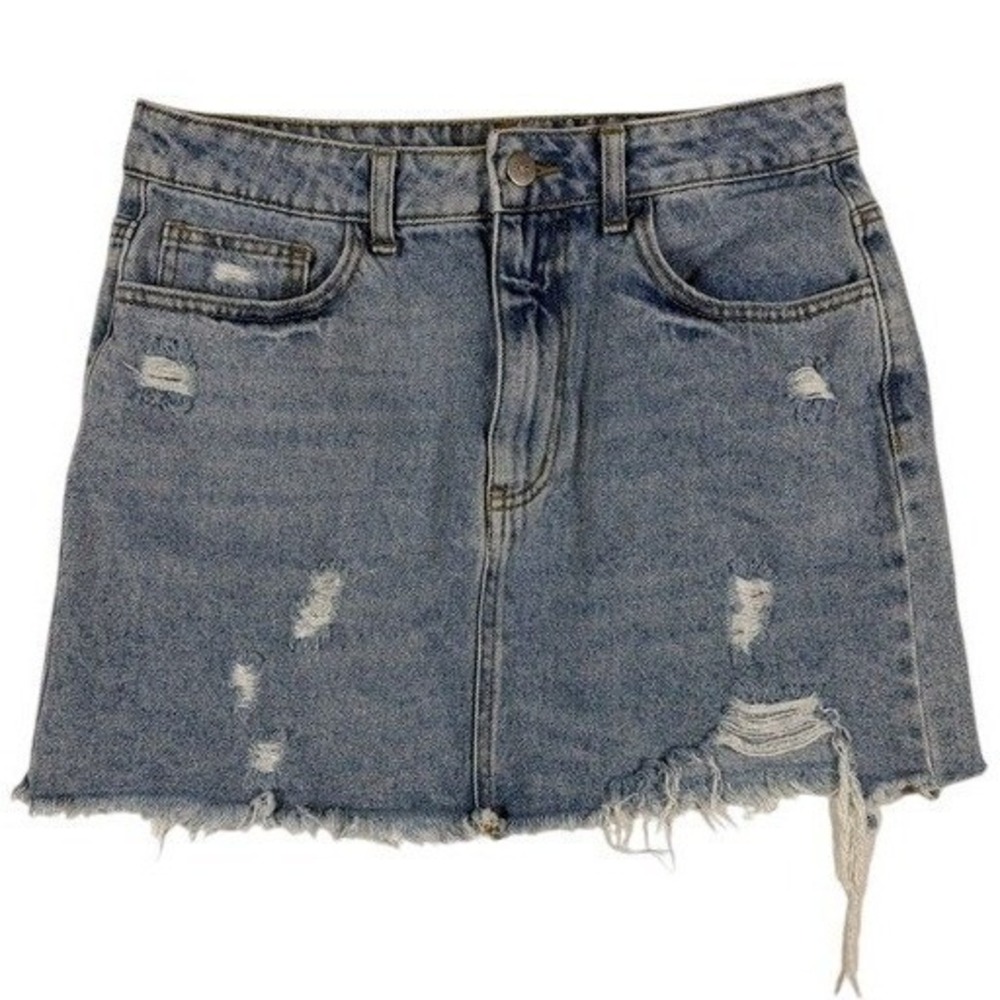Bongo Forever 21 Womens Distressed Denim‎ Mini Skirt Light Wash Raw Hem Size 29
